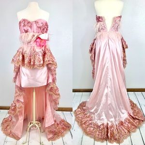 Pink & Gold Hi-lo Feather Dress
